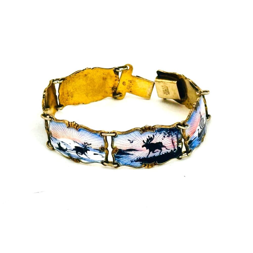 Mid Century Norwegian Guilloche Enamel Bracelet - Ivar Holth (Circa 1950s)